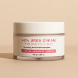 Jar of 42% Urea Cream with Salicylic Acid on a beige background