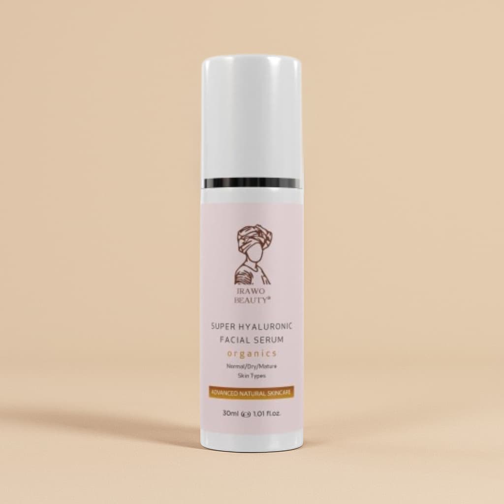 Super Hyaluronic Facial Serum bottle on a beige background